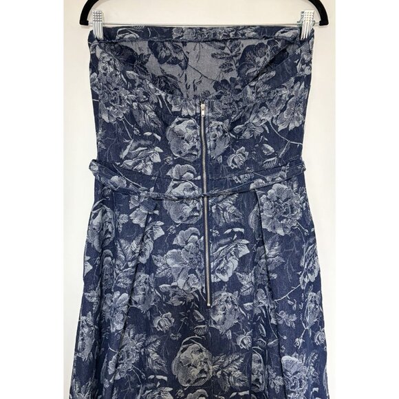 Baltic Born Women’s Jacquard Blue Denim Strapless Belted Printed Dress Size L - Picture 7 of 14